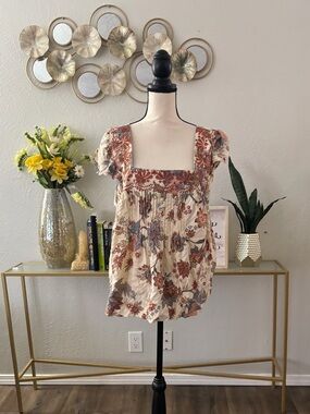 Festi Bohemian Embroidered Square-Neck Puff Sleeve Blouse